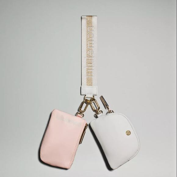 lululemon athletica Handbags - NWT Lululemon Dual Pouch Wristlet Wallet Keychain Wordmark -Vapor Gold Gray Pink